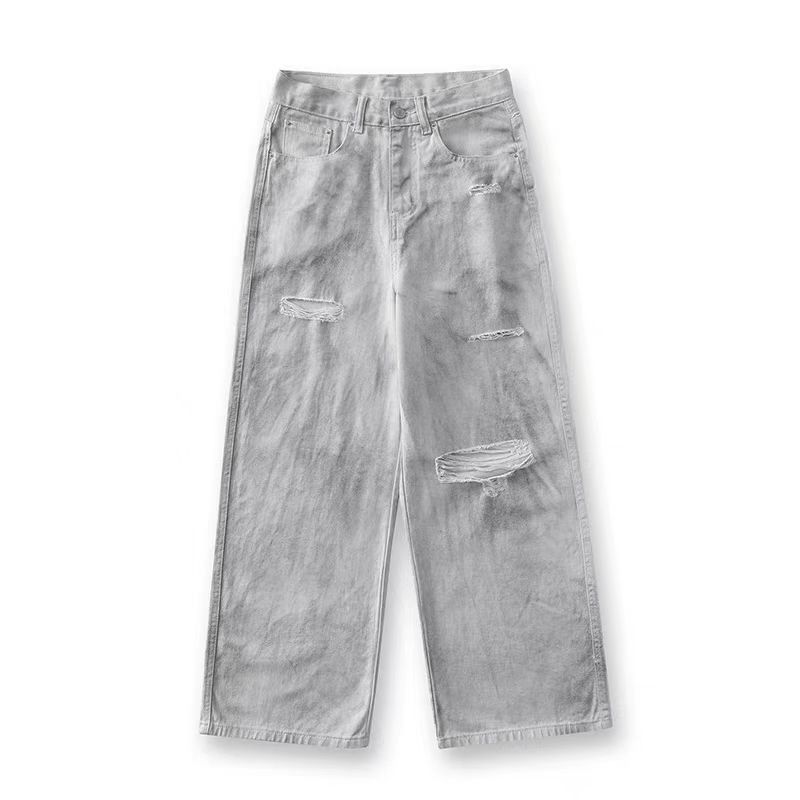 Jean Distressed off-white ripped baggy jeans Size US 30 / EU 46 - 4 Thumbnail