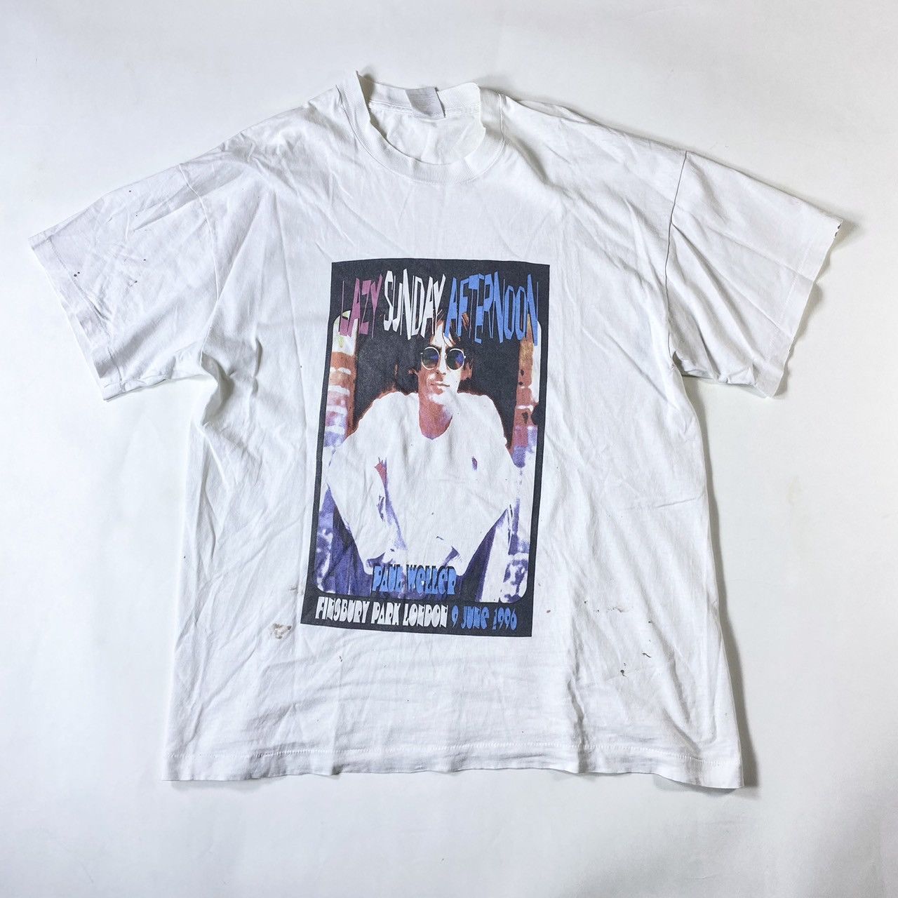 Band Tees × Japanese Brand × Vintage !RARE! VTG 90s Trashed PAUL WELLER Lazy Sunday Tee Size US XL / EU 56 / 4 - 1 Thumbnail