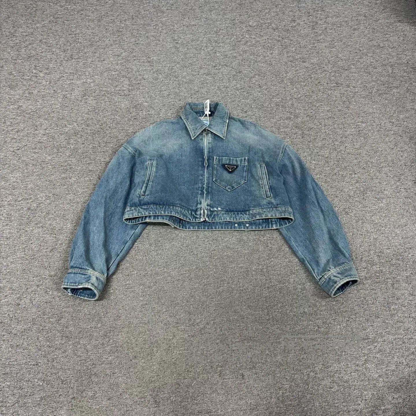 Prada Prada Delta-shaped blue washed-aged short zipper denim jac Size US XS / EU 42 / 0 - 1 Thumbnail