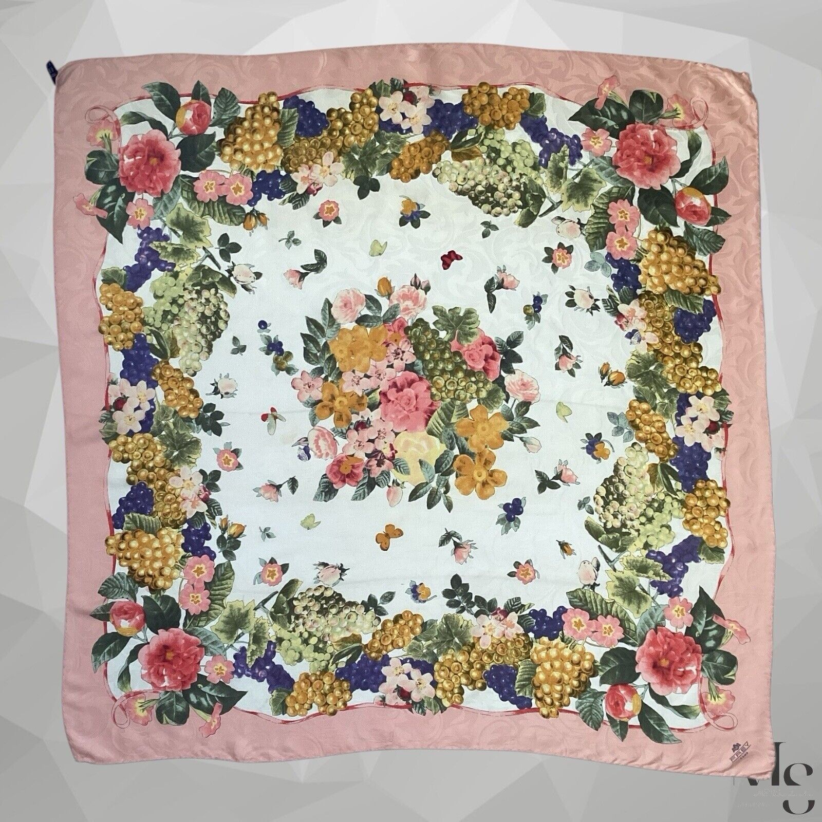 Designer FREY COMO White Pink Floral Print Scarf Silk Italy 35"-34" E Size ONE SIZE - 1 Thumbnail