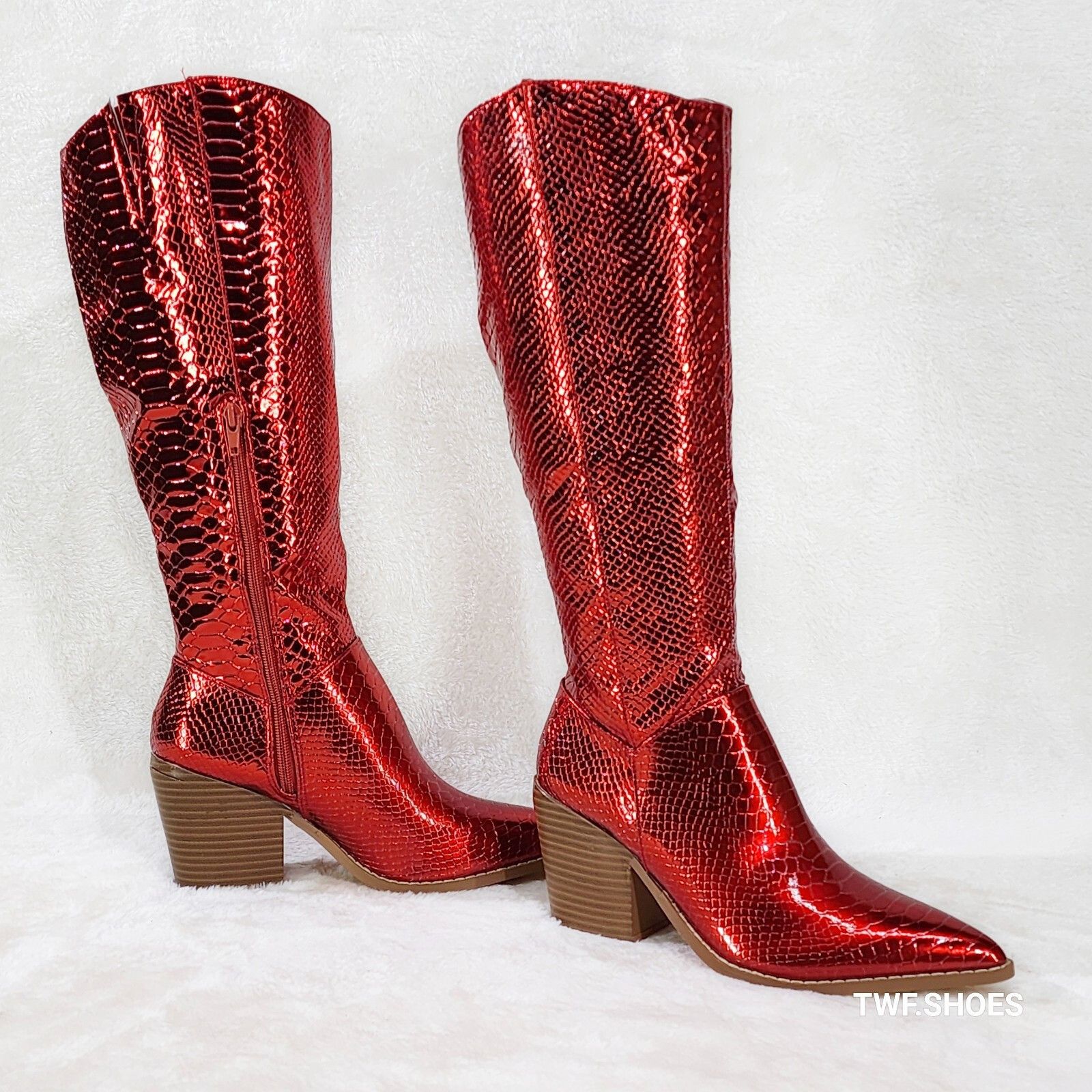Other Static Cowboy Gloss Metallic Snake Knee High Western Cowgirl Size US 8 / IT 38 - 2 Thumbnail