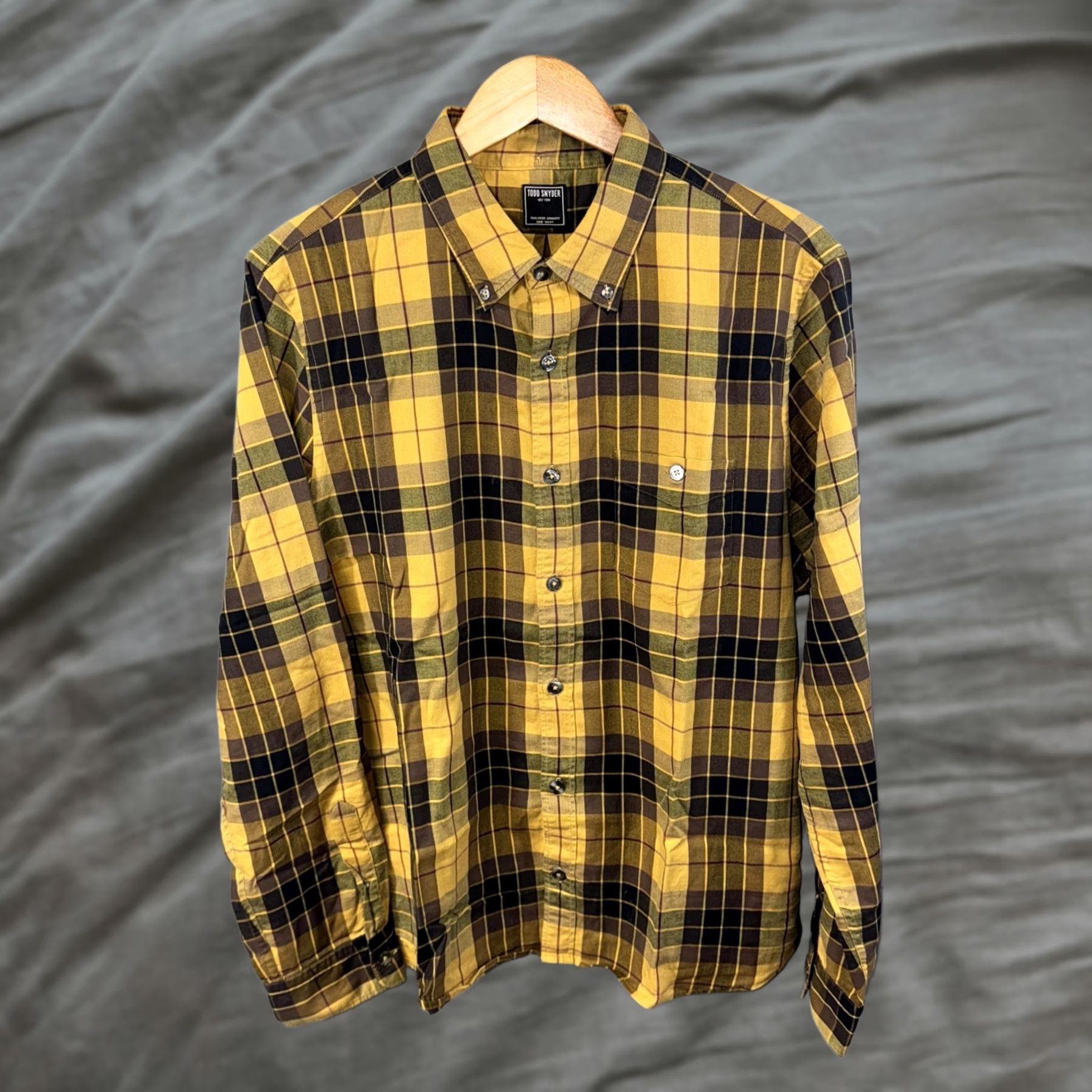 Todd Snyder Todd Snyder Shirt Mens XL Yellow Black Plaid Button Down Tencel Cotton Button-Up Shirt Size US XL / EU 56 / 4 - 1 Thumbnail