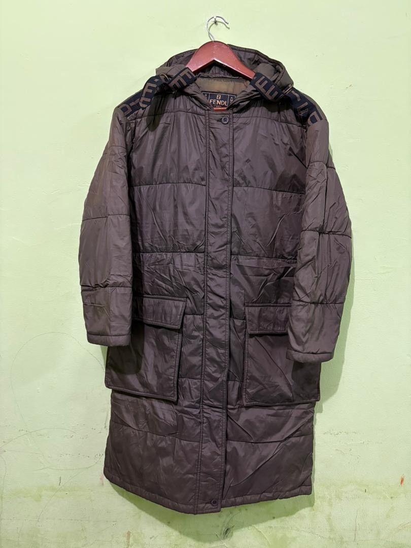 Vtg Fendi Roma Padded Jacket With Hoodie Logo Stripe Design