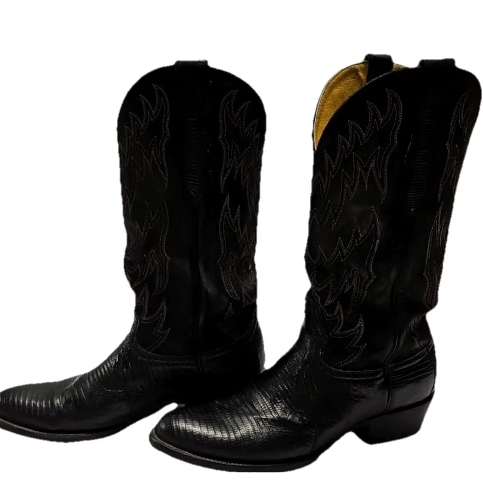 Skin VINTAGE Unbranded Western Boots Men 9D Black Lizard Leather Cowboy Pull On Round Toe Leather Cushioned Made in Mexico Size US 9 / EU 42 - 3 Thumbnail