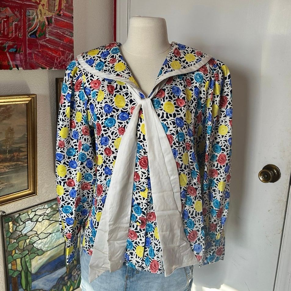 Other frank young silk rose floral multicolored button up blouse Size L / US 10 / IT 46 - 1 Thumbnail