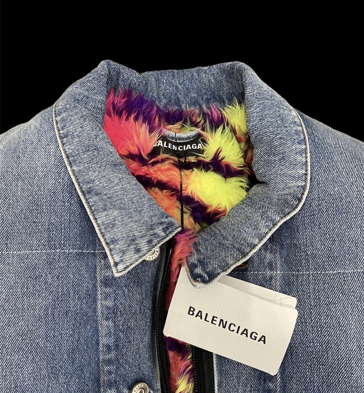 Balenciaga Balenciaga Fur Layered Rainbow Denim Jacket Size US S / EU 44-46 / 1 - 4 Thumbnail