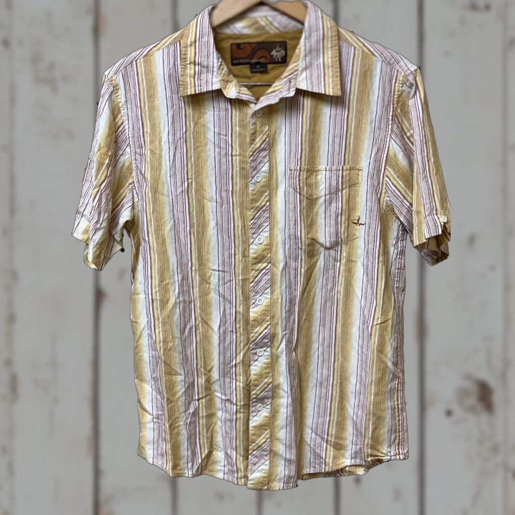 Prana Prana Mens Medium Gold Stripe Textured Short Sleeve Shirt Cotton Blend M Size US M / EU 48-50 / 2 - 1 Thumbnail