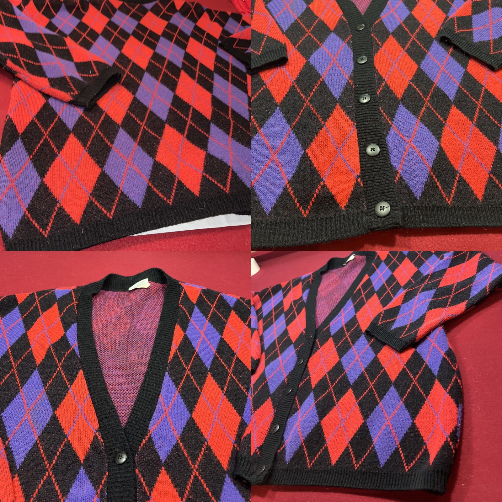 Vintage VINTAGE ARGYLE SWEATER Cardigan dark academia red Purple Black BUTTON XXL Women Size XXL / US 16-18 / IT 52-54 - 9 Thumbnail
