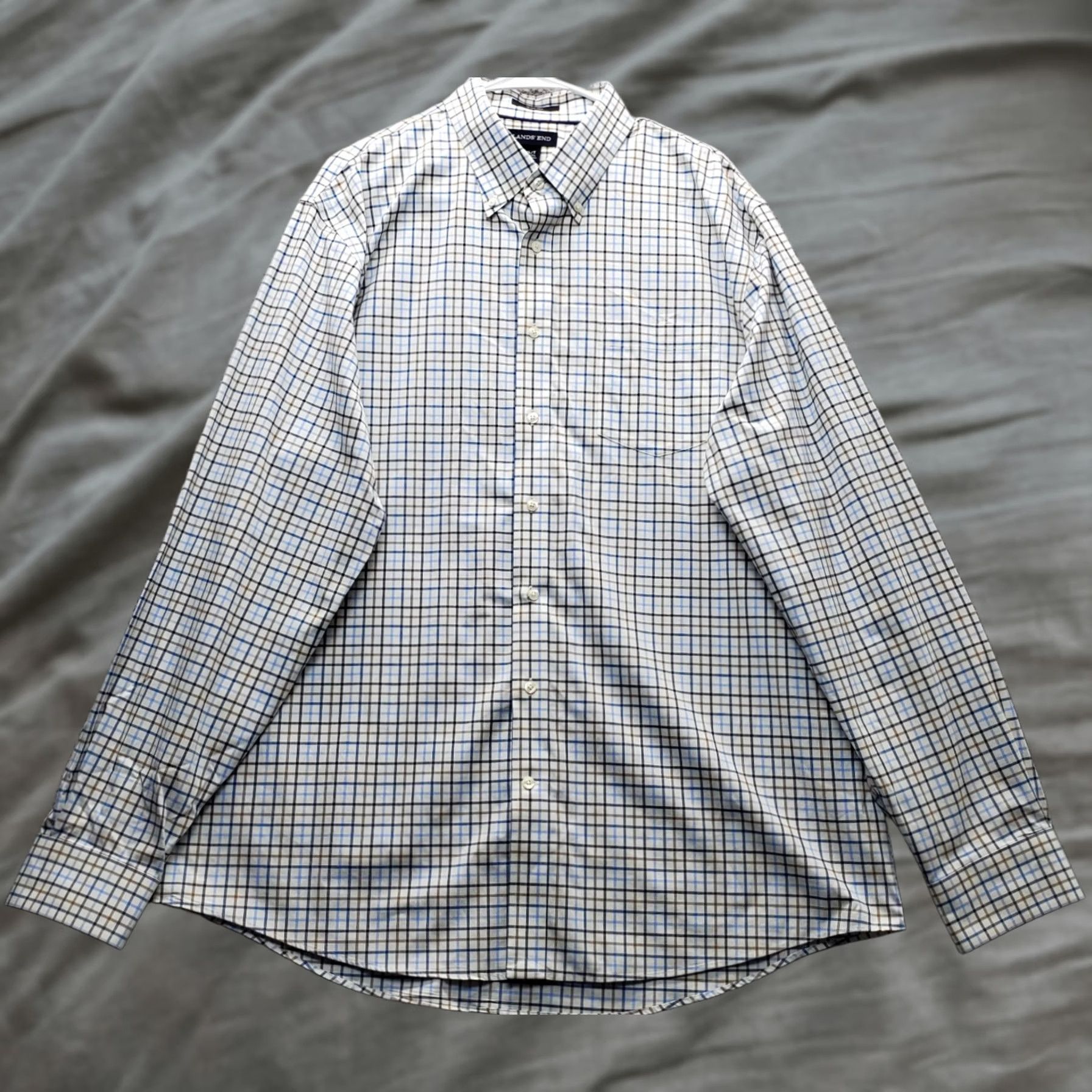 Lands' End Lands' End Mens XL Dress Shirt Multicolor Gingham No Iron Button-Down Classic Fit Shirt Mens XL Lands' End Women's? Size 46R - 1 Thumbnail