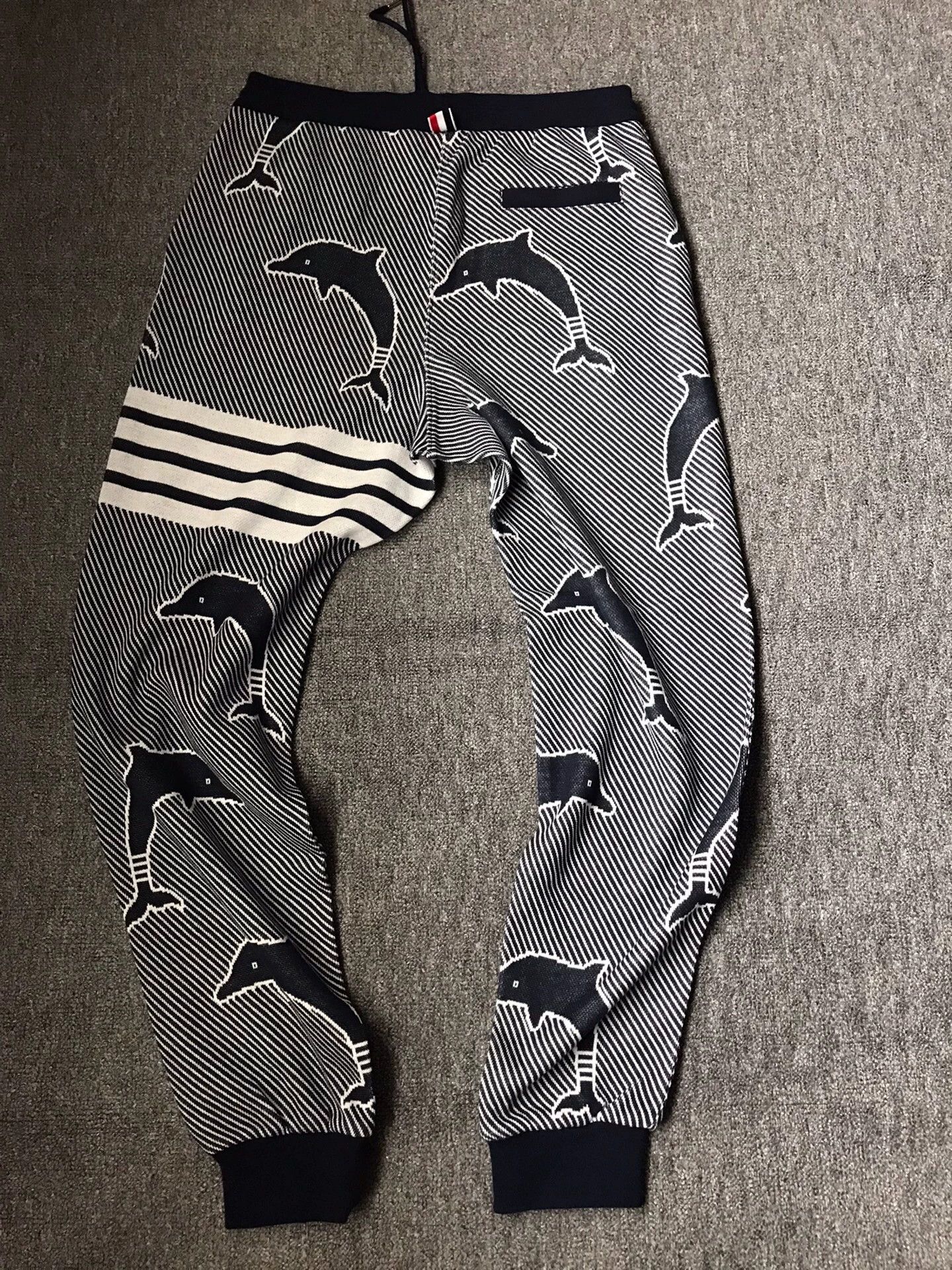 Thom Browne TB 4-Bar Dolphin Print Elastic Waist Cuffed Cotton Pants Size US 34 / EU 50 - 2 Thumbnail