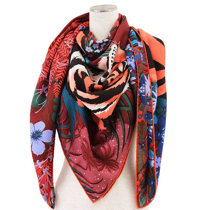 Hermes Hermes Hermes Carre Geant140 Tyger Tyger Cashmere Silk Scarf Textile Scarf DUTY FREE for USA Size ONE SIZE - 1 Thumbnail