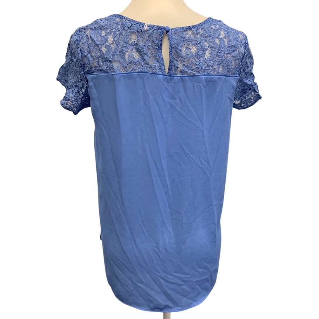 Express Express Women Small Lace Detail Blue Short Sleeve Top Blouse Size S / US 4 / IT 40 - 4 Thumbnail