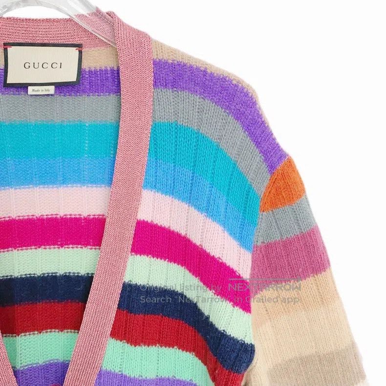 Gucci Gucci Colourful striped cashmere V-neck single-breasted lo Size S / US 4 / IT 40 - 3 Thumbnail