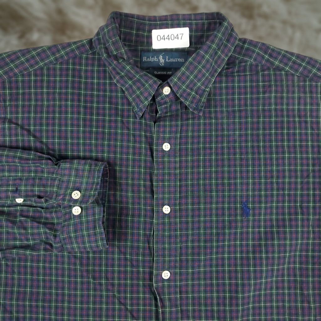Ralph Lauren Ralph Lauren Shirt Mens Dress Shirt Button-Down 17.5 Blue Green Plaid Pony Long Sleeve Button Up Casual Business Workwear Size 46R - 1 Thumbnail