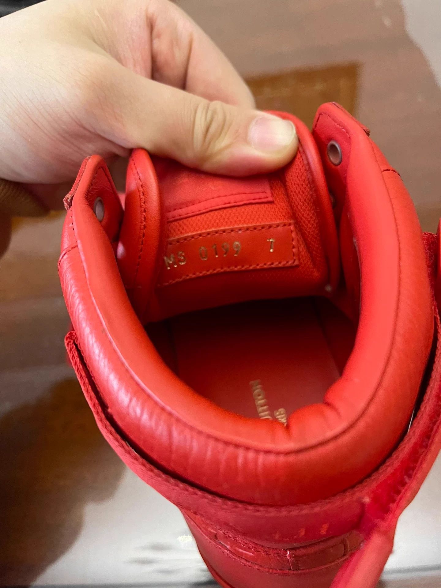 Louis Vuitton LV High-Top 7US Red Litchi Leather Full Logo Kicks Size US 8 / EU 41 - 6 Thumbnail
