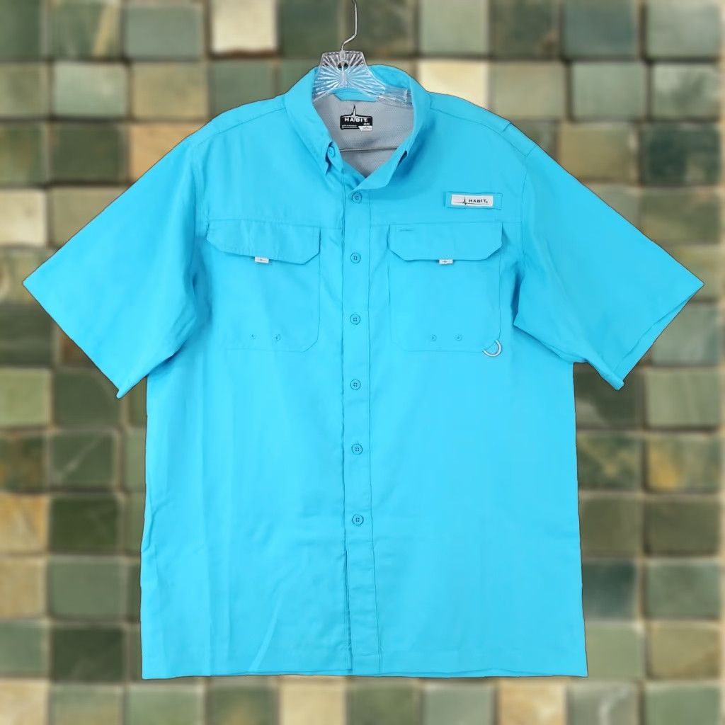 Habitat Habit Mens Blue Short Sleeve Button-Up 100% Polyester Size M Size US 31 - 1 Thumbnail