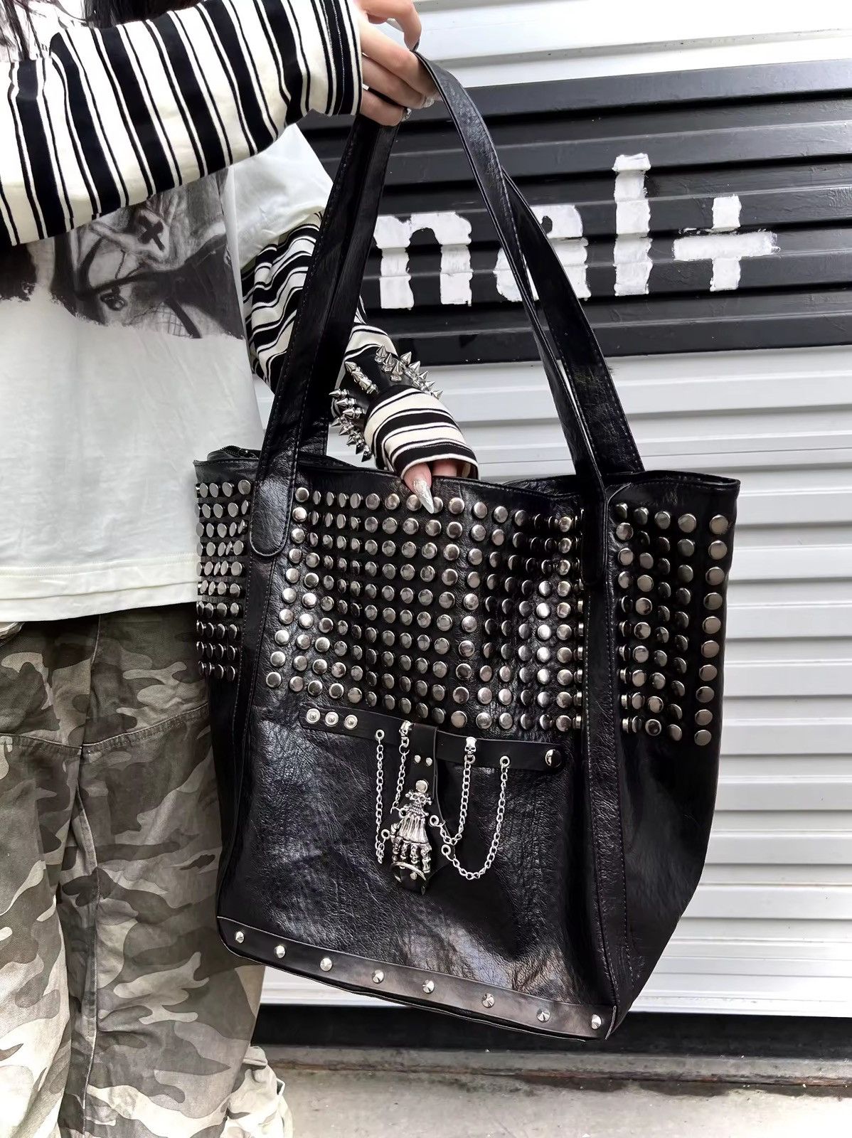 Other Punk Gothic Rivets Pu Soft Leather Large Skull Unisex Bag Size ONE SIZE - 5 Thumbnail