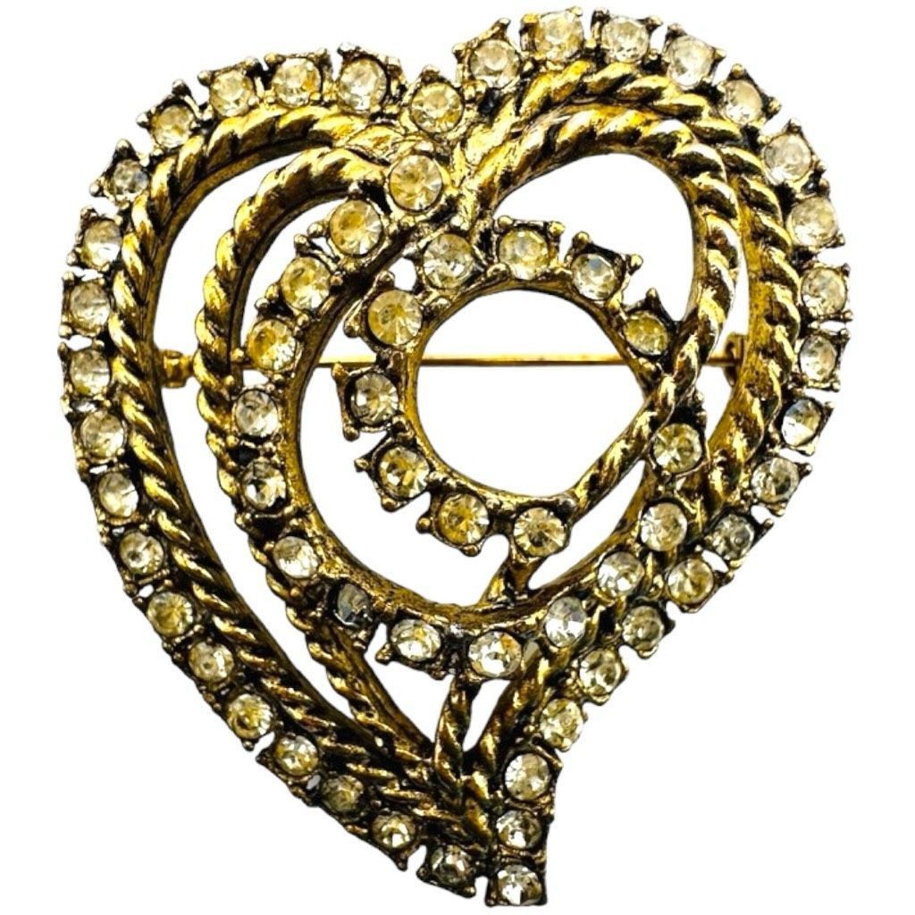 Other HATTIE CARNEGIE Signed Vintage Heart Gold-tone Clear Rhinest Size ONE SIZE - 4 Thumbnail
