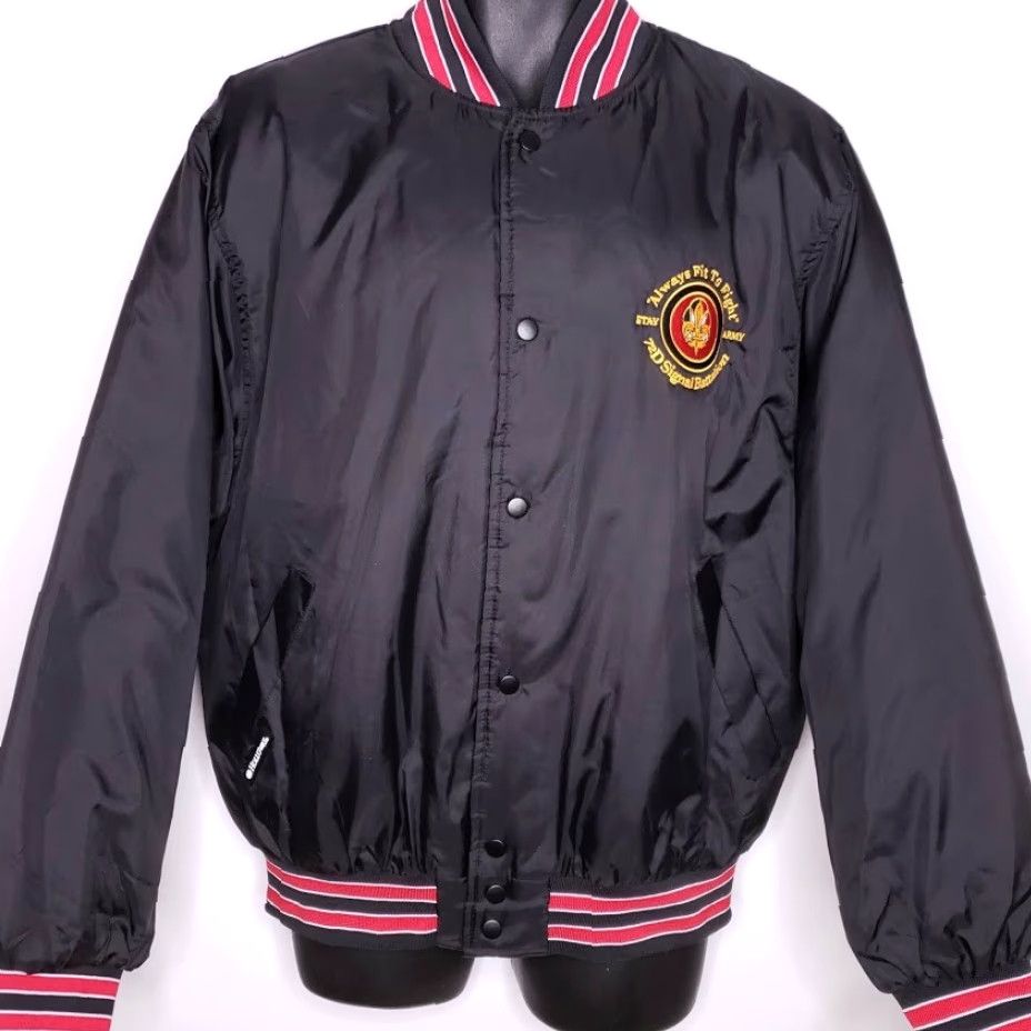 Holloway VINTAGE Holloway Satin Bomber Jacket Mens Size L Black 72nd Signal Battalion Army Germany Flight/Bomber Mens Size US L / EU 52-54 / 3 - 3 Thumbnail