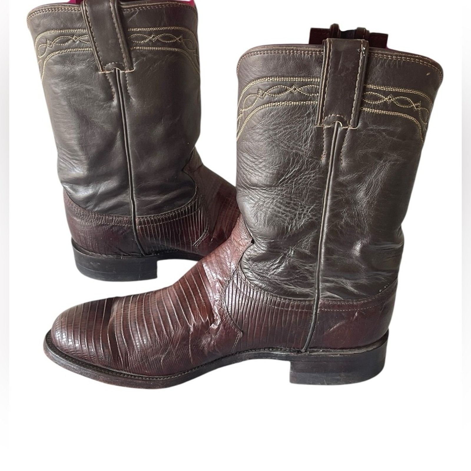 Justin Boots Justin Vintage USA Brown Leather Reptile Short Boots SZ 8 Size US 8 / IT 38 - 5 Thumbnail