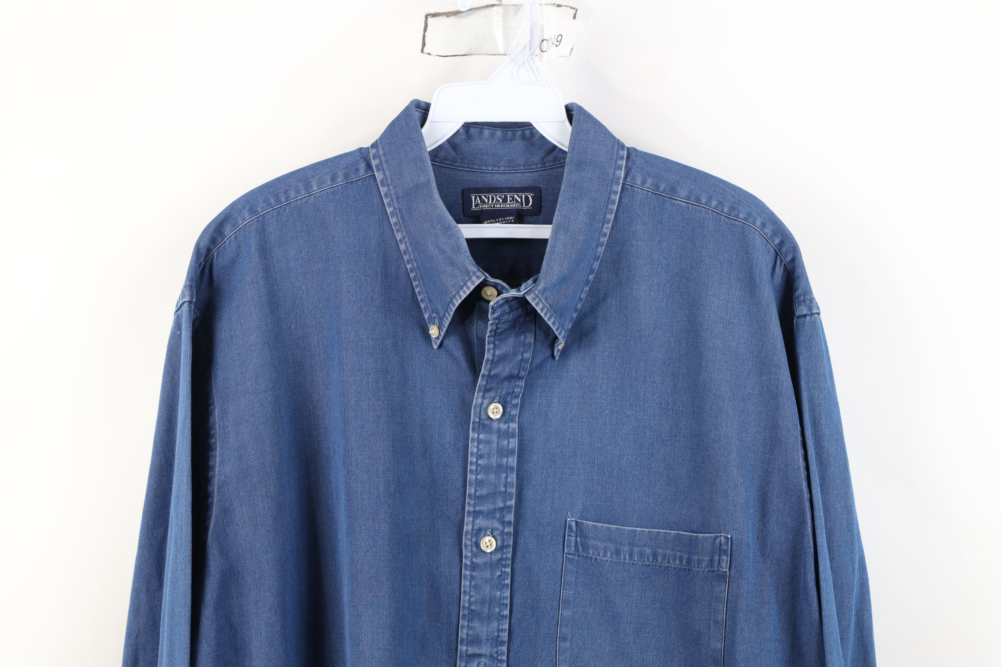 Lands' End Vintage 90s Lands End Collared Button Down Shirt Blue Cotton Size US XL / EU 56 / 4 - 2 Thumbnail