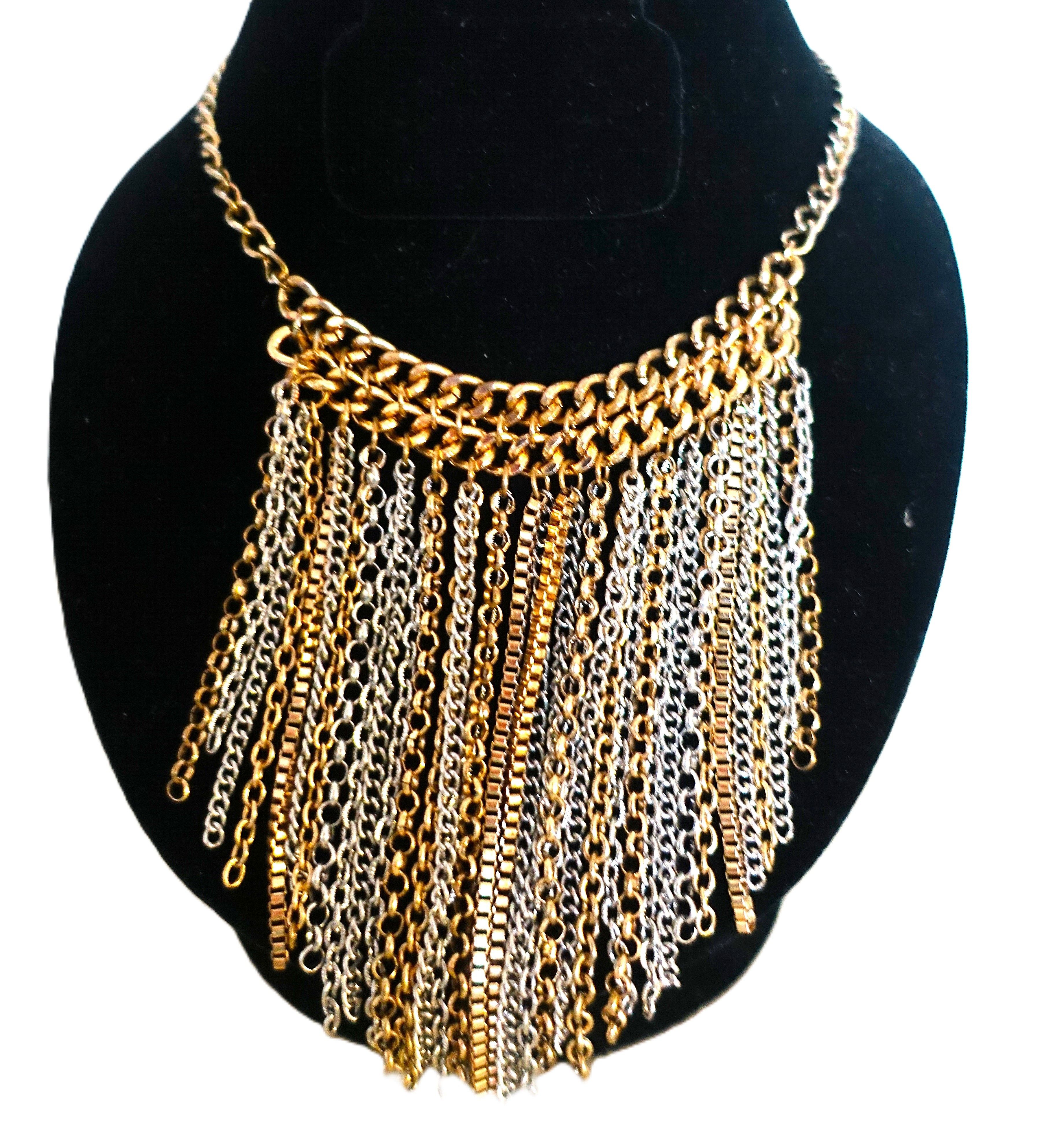 Vintage Gold Silver tone Boho Tassel Chain Link Necklace Size ONE SIZE - 2 Thumbnail