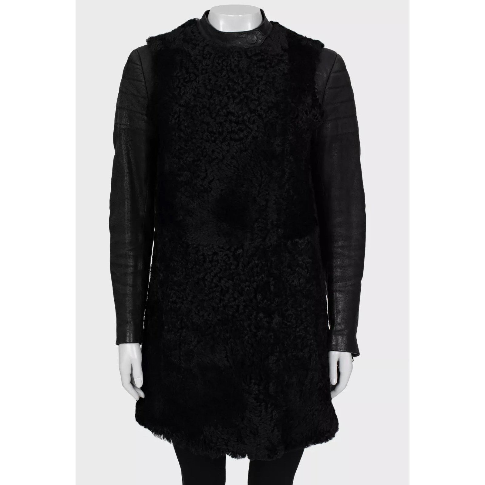 Celine Celine Black Shearling Leather Sleeves Coat Sz.IT40/S Size S / US 4 / IT 40 - 1 Thumbnail