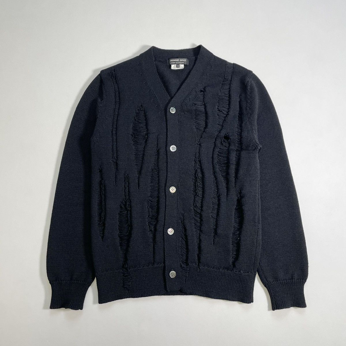 Comme des Garcons Homme Deux A/W 18 ‘Destroyed Detail’ Black Cardigan Size US M / EU 48-50 / 2 - 2 Thumbnail