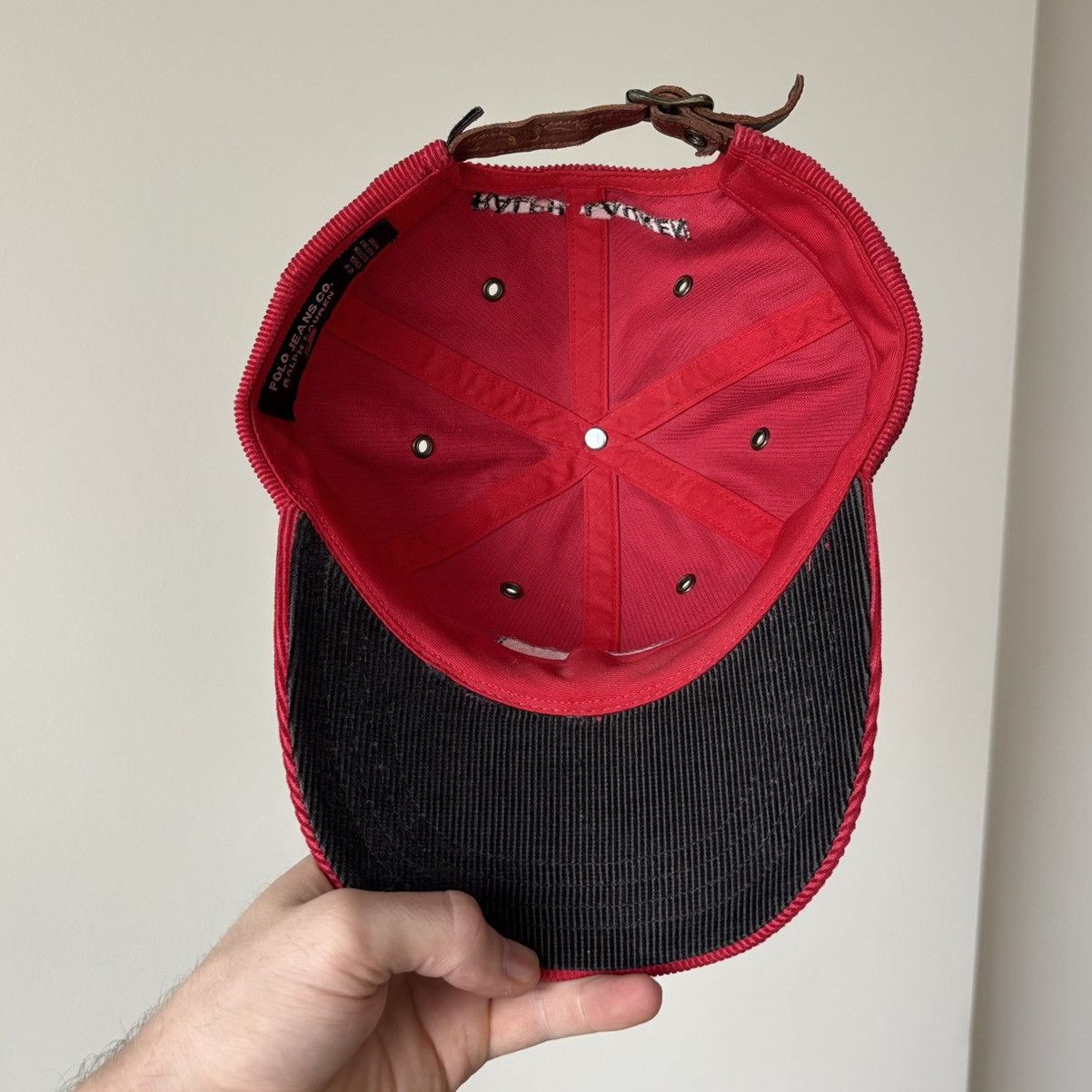Polo Ralph Lauren Polo Jeans Corduroy Hat Spellout Patch Logo Leather Strap Size ONE SIZE - 6 Thumbnail