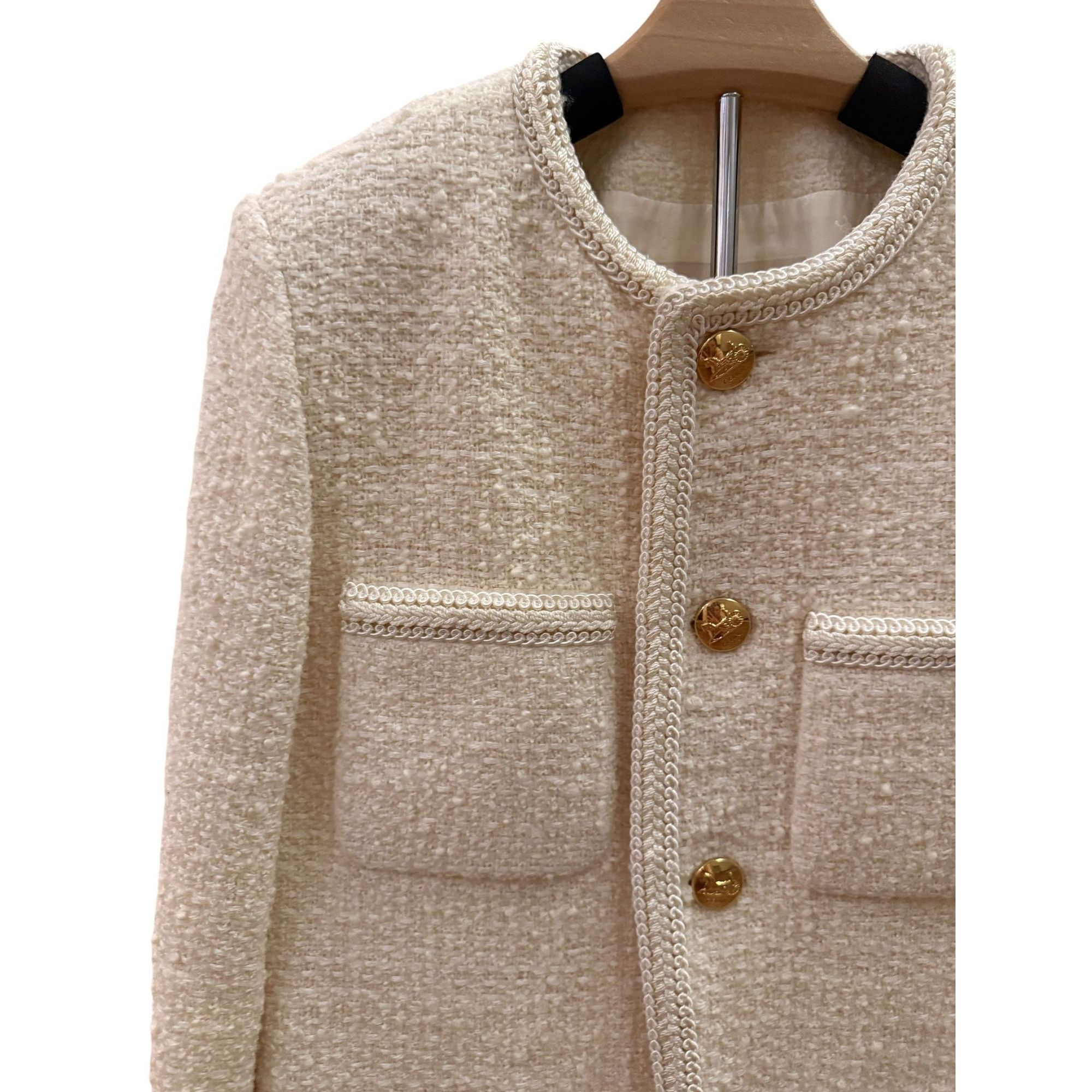 Celine Celine Womens Ivory Boucle Tweed Jacket With Gold Buttons & Size XS / US 0-2 / IT 36-38 - 3 Thumbnail