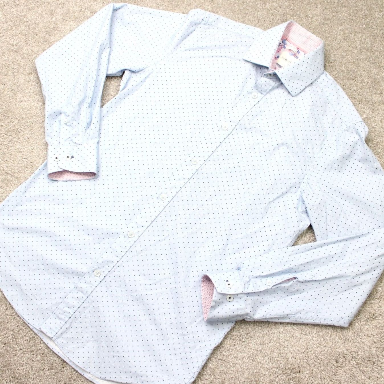 Vintage Construct Shirt Men 14 1/2, 32/33 Blue/Pink Slim Fit Stretch Cotton L/S Dress Shirt Size US M / EU 48-50 / 2 - 4 Thumbnail