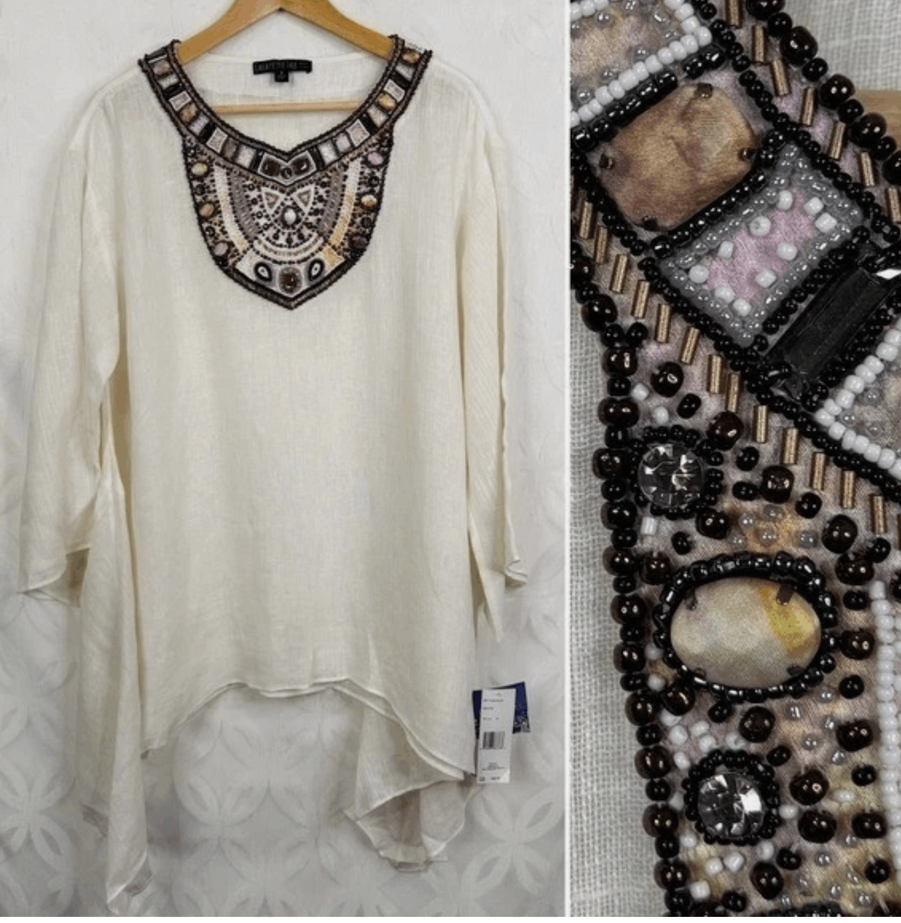 Lafayette 148 Lafayette 148 Cream Beaded Embellished Tunic Top Size M / US 6-8 / IT 42-44 - 3 Thumbnail