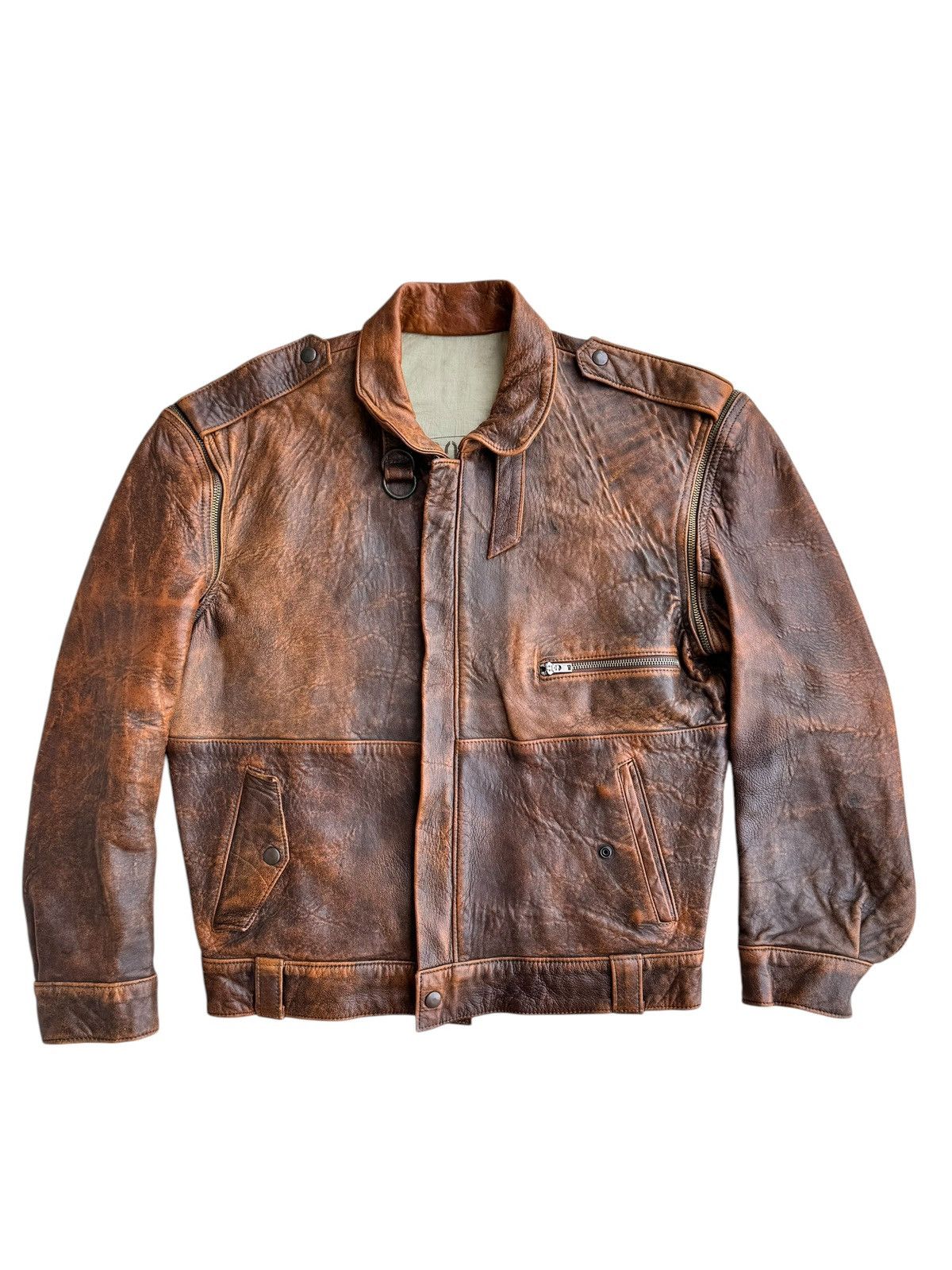 Avirex Vintage Distressed Undbranded Leather Jacket Removable Sleve Size US M / EU 48-50 / 2 - 4 Thumbnail