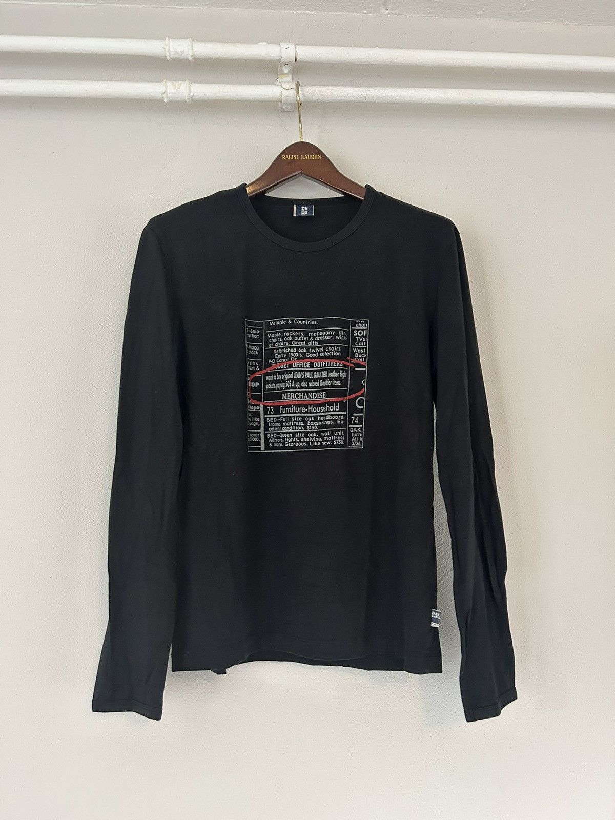 image of Jean Paul Gaultier Newspaper Ad Longsleeve T-Shirt in Black, Men's (Size Large)