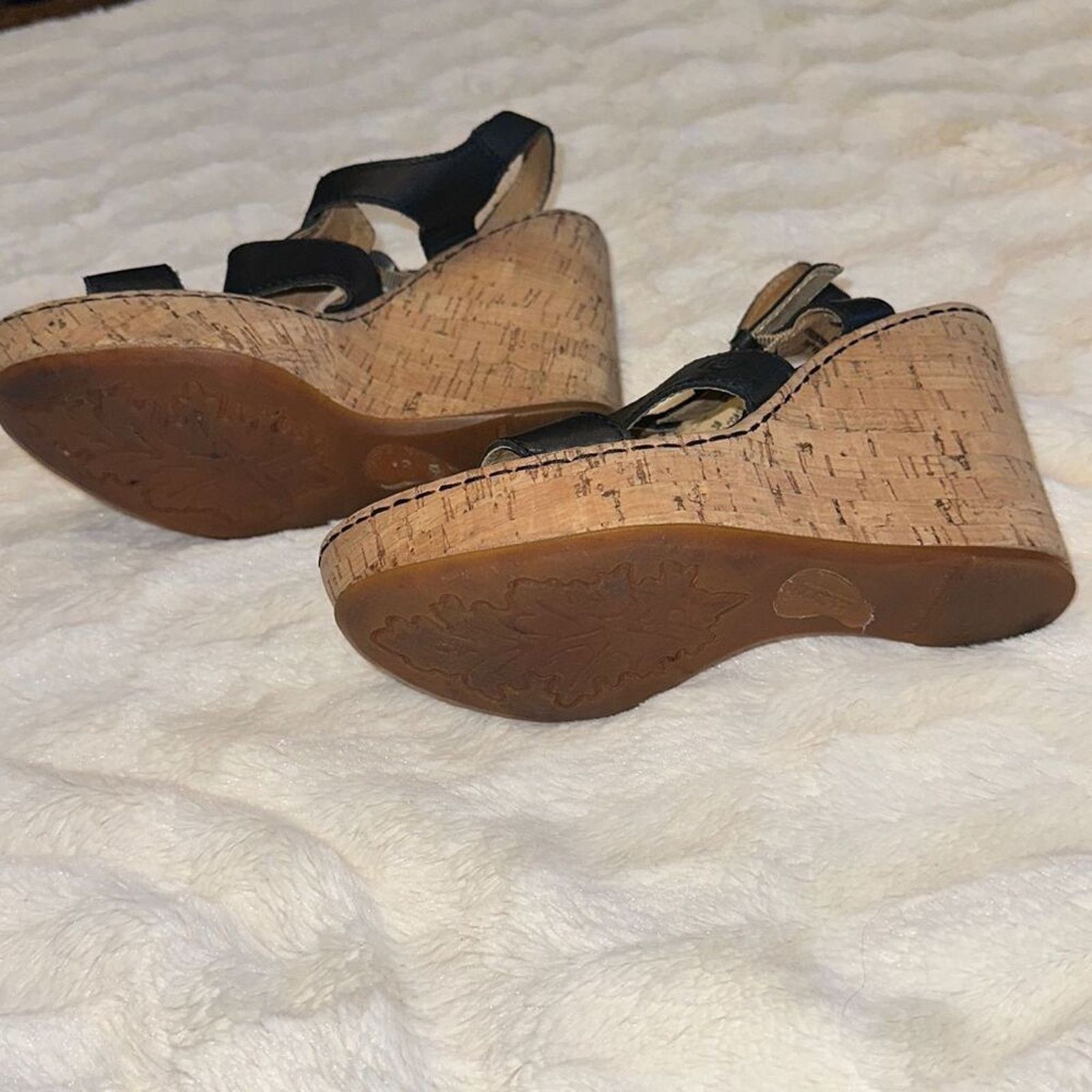 Other Born Black Patent Leather Cork Wedge Sandals | Sz 7 Size US 7 / IT 37 - 5 Thumbnail