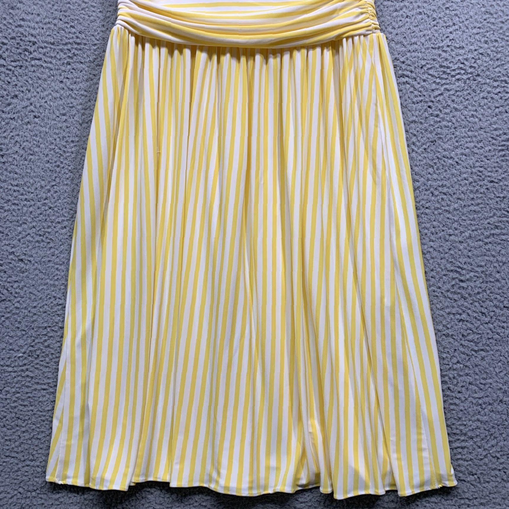Nine West Nine West Women's Dress Size 12 Yellow White Stripe Fit & Flare Lined Zipper Knee Length Shirt Womens 12 Yellow & White Stripe Fit & Flare Size XL / US 12-14 / IT 48-50 - 6 Thumbnail