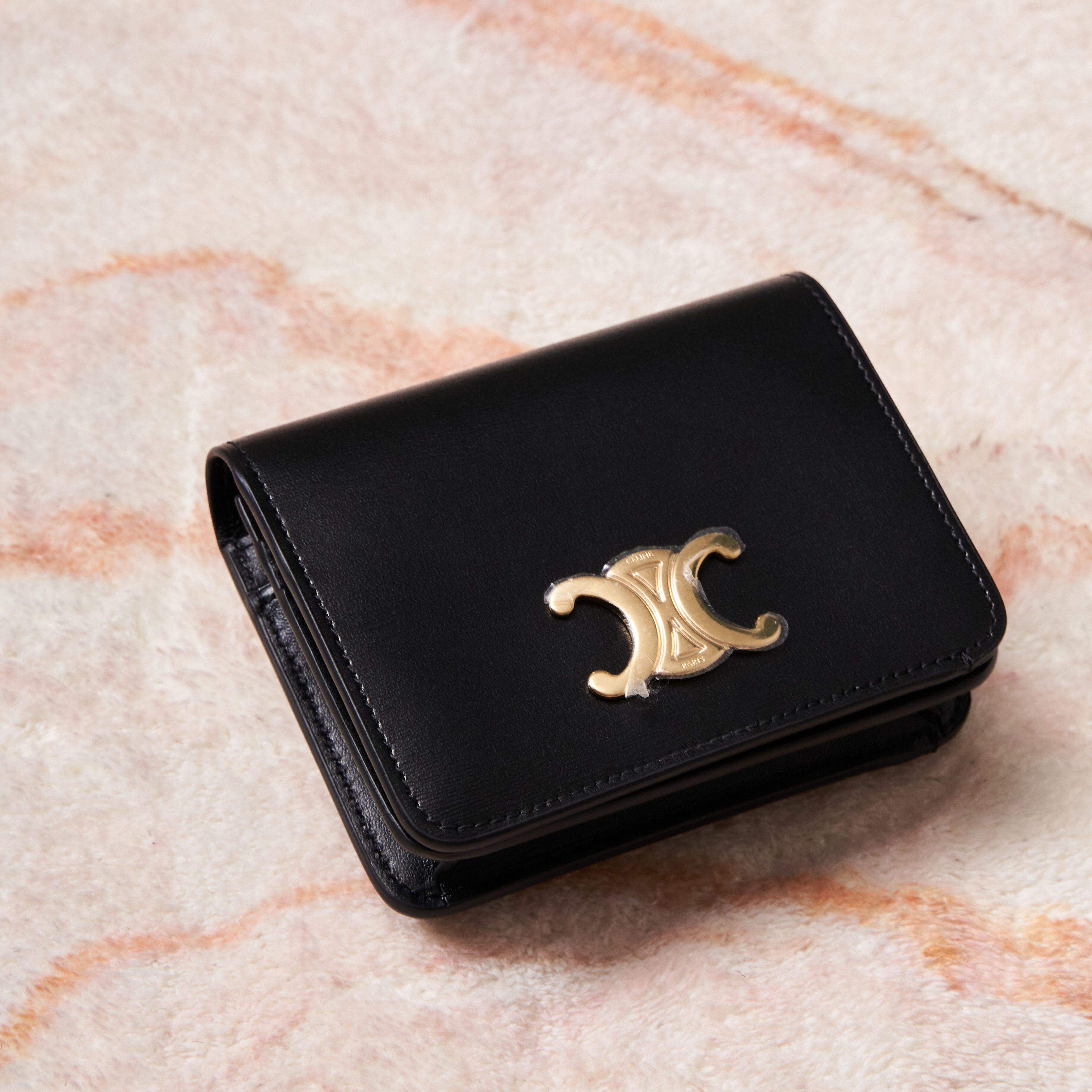 Celine CELINE Triomphe Compact Wallet In Shiny Calfskin BLACK Size ONE SIZE - 2 Thumbnail