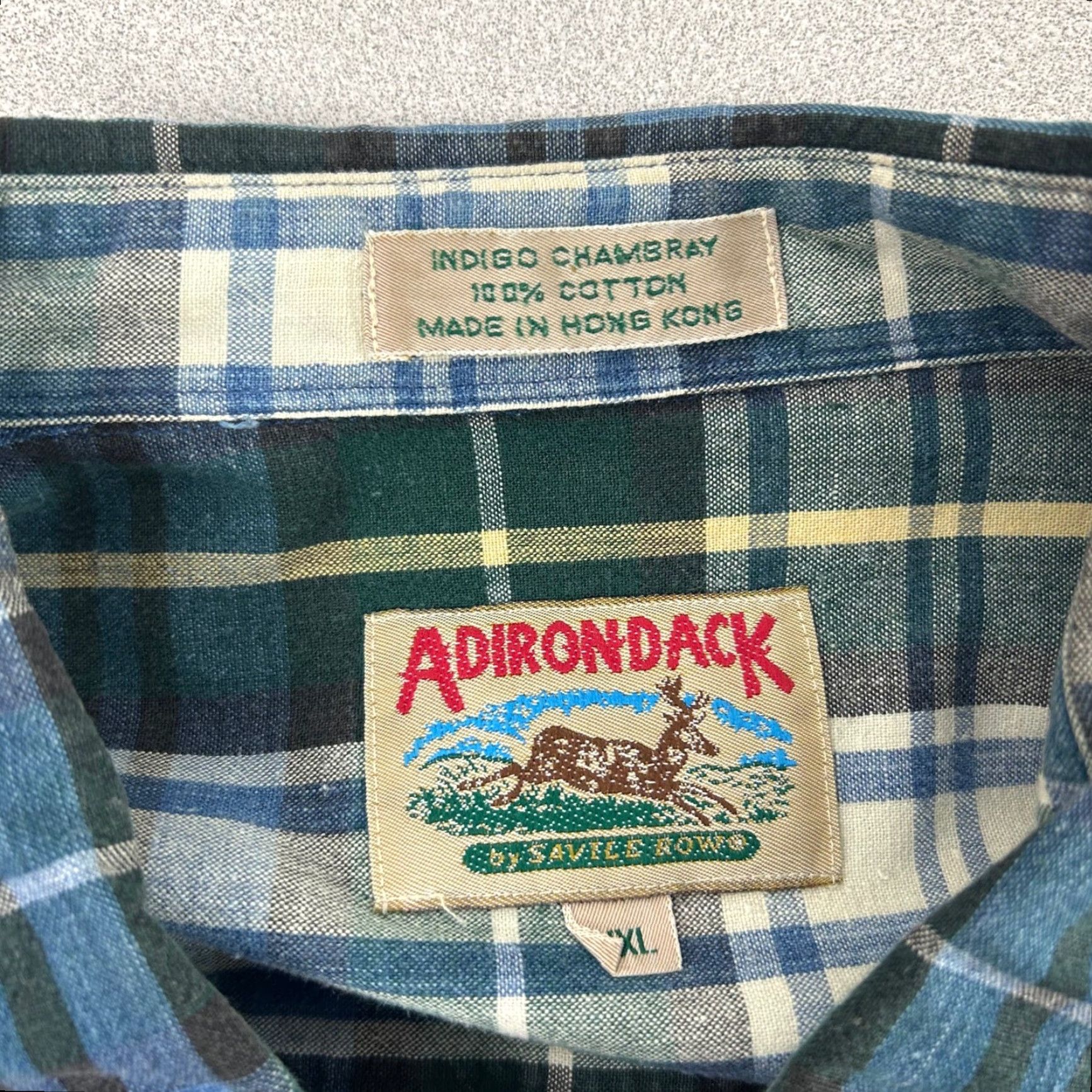 Vintage VINTAGE Adirondack Indigo Chambray Plaid Long Sleeve Button-Up Shirt Men XXL Green Plaid Chest Pocket Casual Fall Winter Mens Size US XXL / EU 58 / 5 - 4 Thumbnail