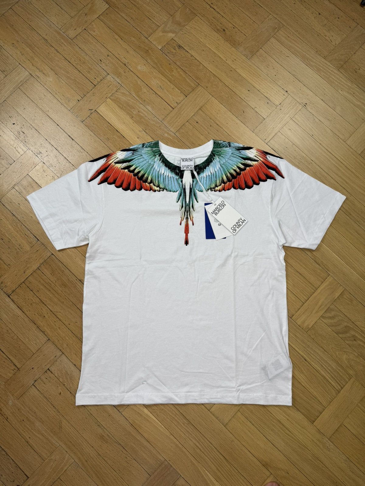MARCELO BURLON WING TEE GREEN / ORANGE WHITE