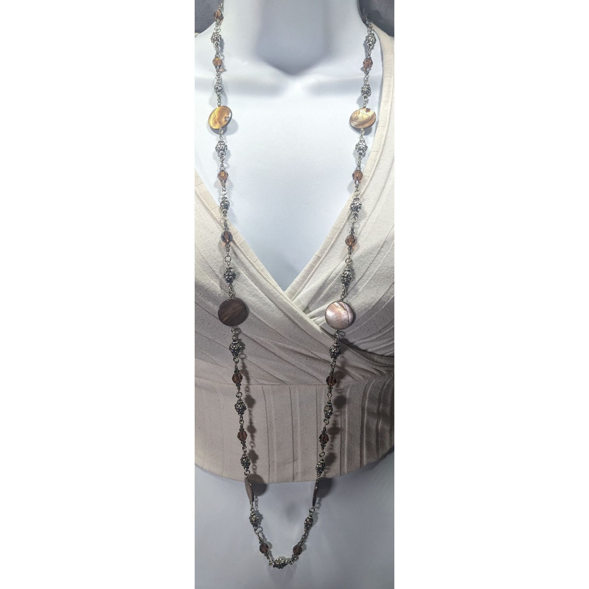 Brighton Brighton Utopia Brown Shell And Glass Beaded Silver Tone Nec Size ONE SIZE - 2 Thumbnail