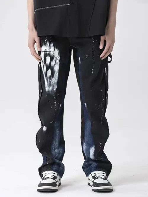 Jean Retro splash ink wash street spray paint design jeans Size US 32 / EU 48 - 6 Thumbnail