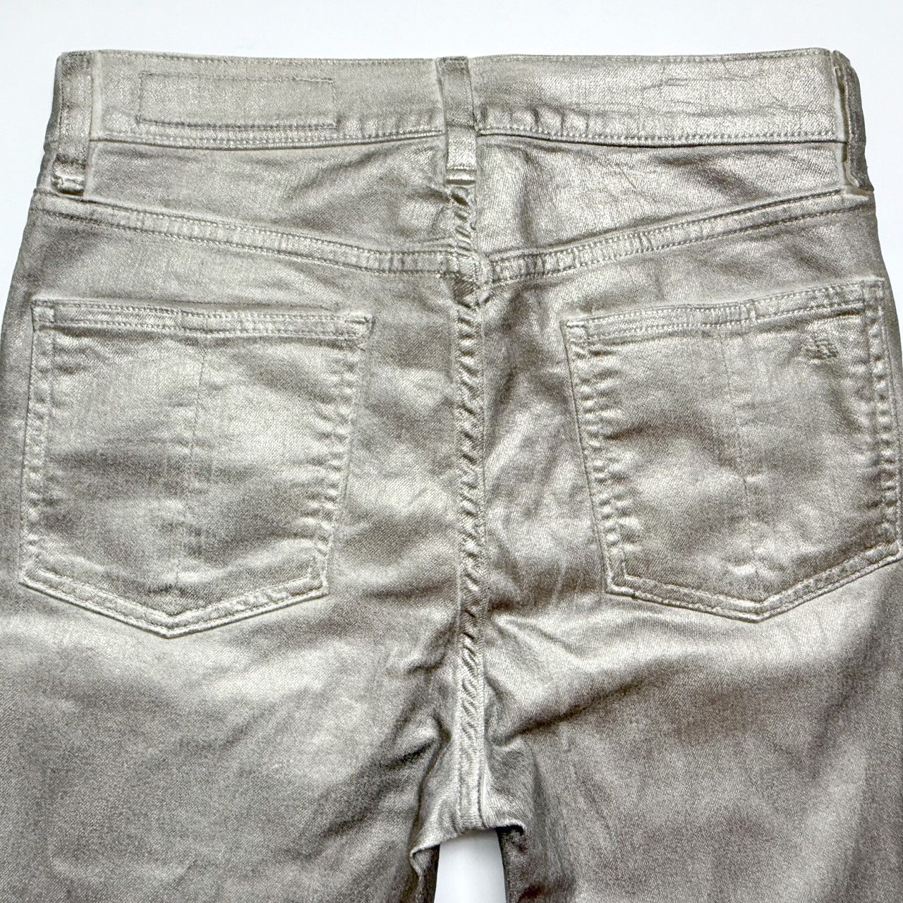 Rag & Bone Rag & Bone Metallic Silver Skinny Jeans (26) Asymmetric Size 26" / US 2 / IT 38 - 3 Thumbnail