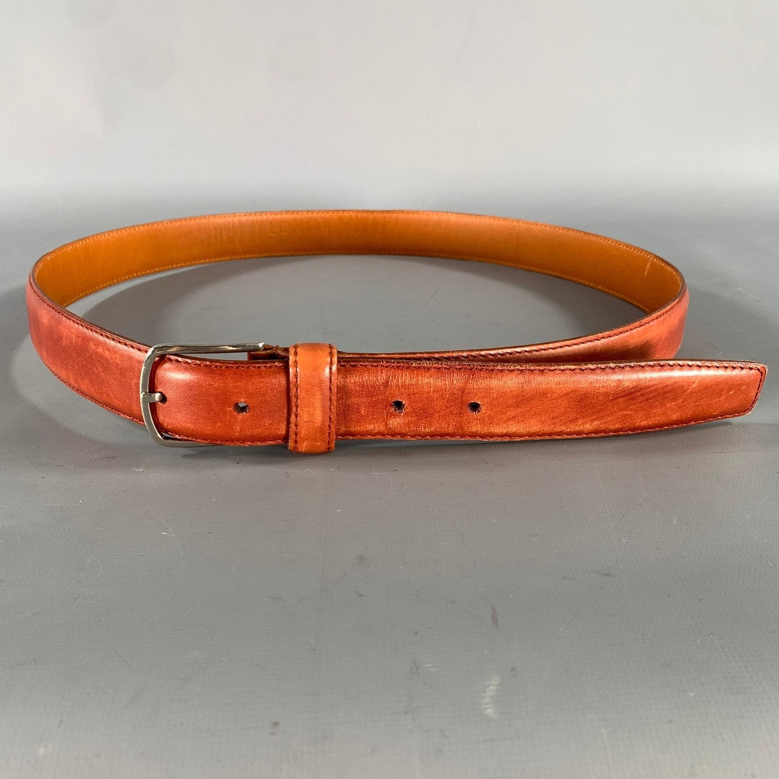 Other LONGHI Size 38 Brown Mahagony Crackled Leather Belt Size 38 - 1 Thumbnail