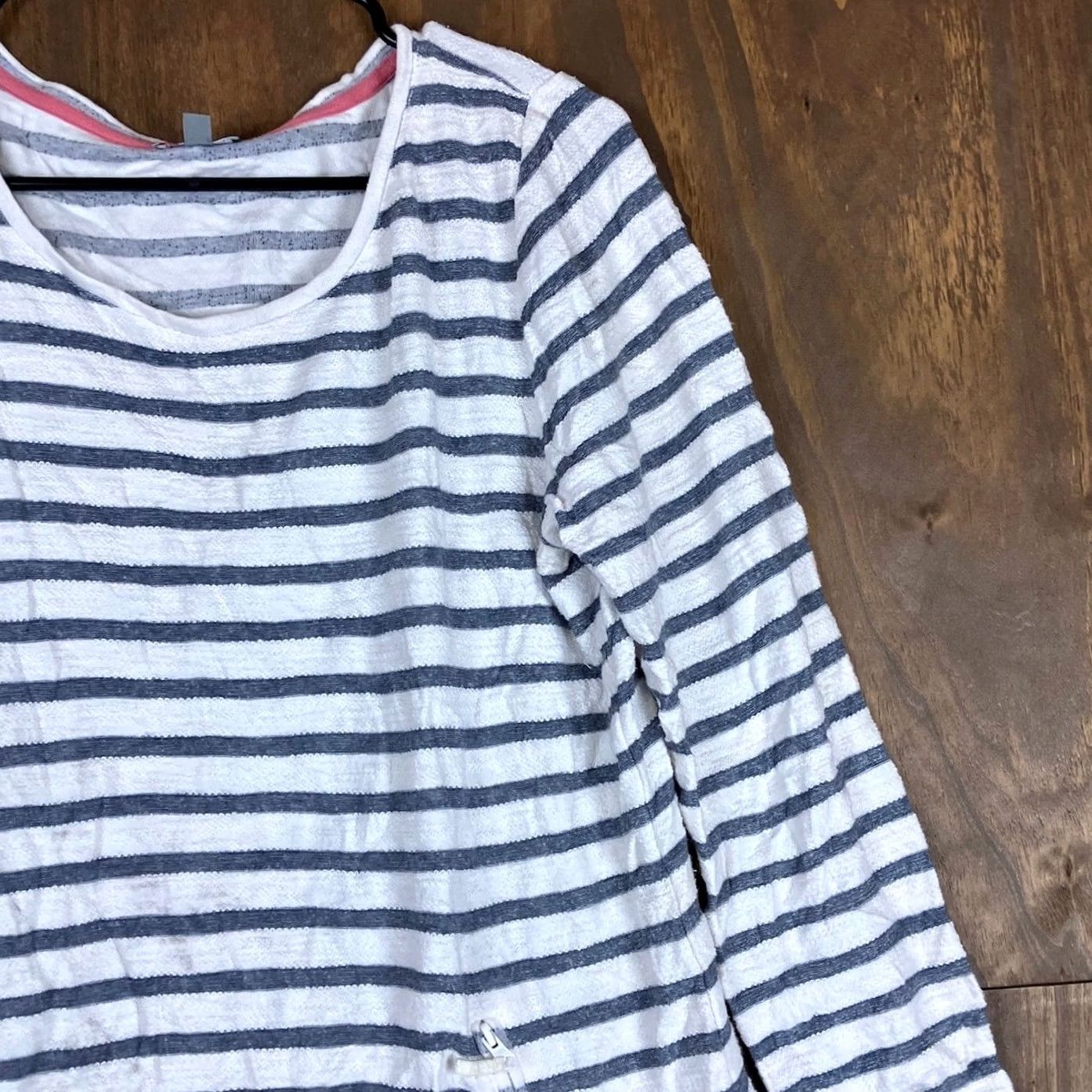 Talbots Talbots Women Shirt White Navy Stripe Long Sleeve Round Neck Zip Pocket LP Size L / US 10 / IT 46 - 5 Thumbnail