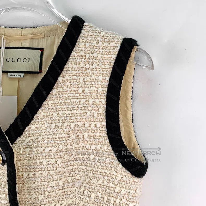 Gucci Gucci Beige cotton woven V-neck small fragrance sleeveless Size XS / US 0-2 / IT 36-38 - 3 Thumbnail