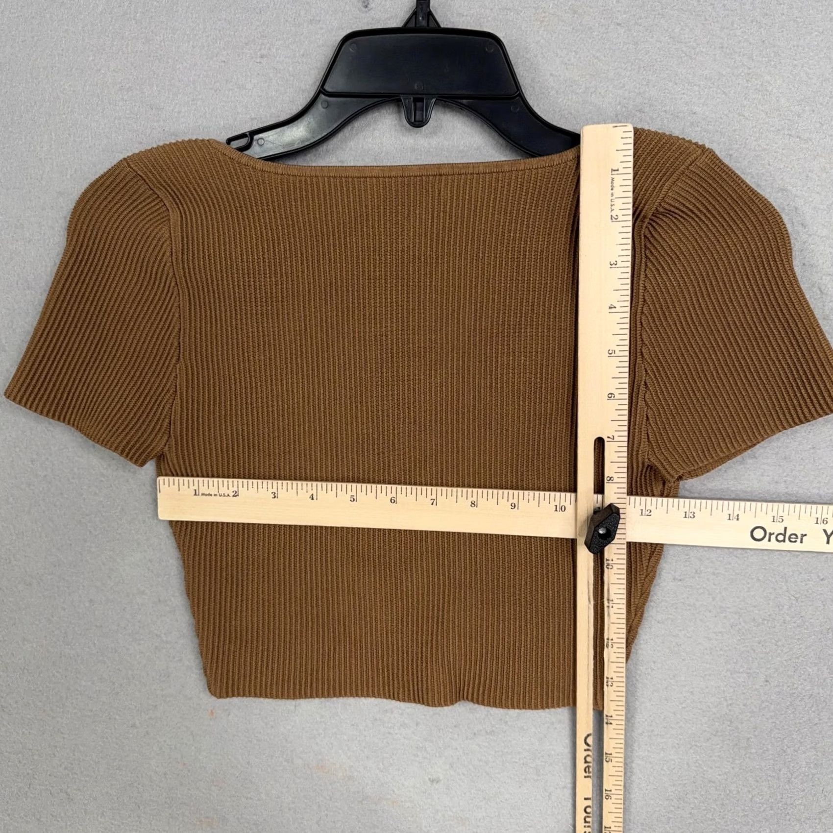 Vintage Babaton Shirt Womens Medium Brown Ribbed Square Neck Cropped Stretch Knit Top Size M / US 6-8 / IT 42-44 - 6 Thumbnail