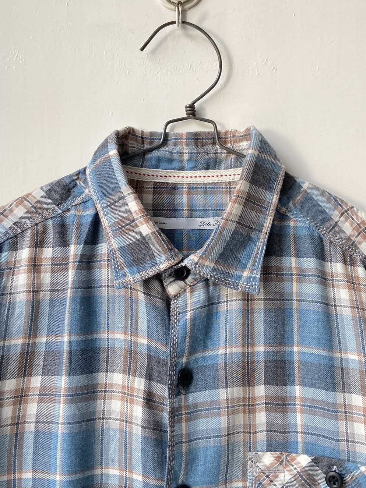 Issey Miyake × Japanese Brand × Tete Homme TETE HOMME Blue Plaid Shirt Size US S / EU 44-46 / 1 - 13 Thumbnail