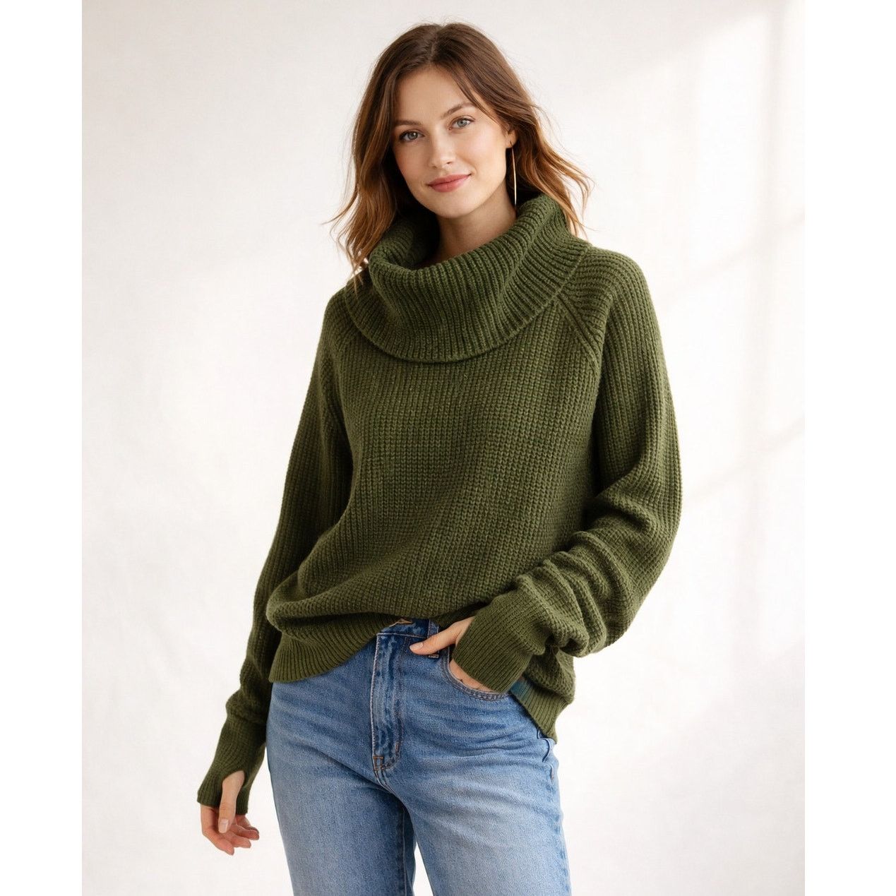 Other Market & Spruce Small Forest Green Cowl Neck Sweater Size S / US 4 / IT 40 - 1 Thumbnail