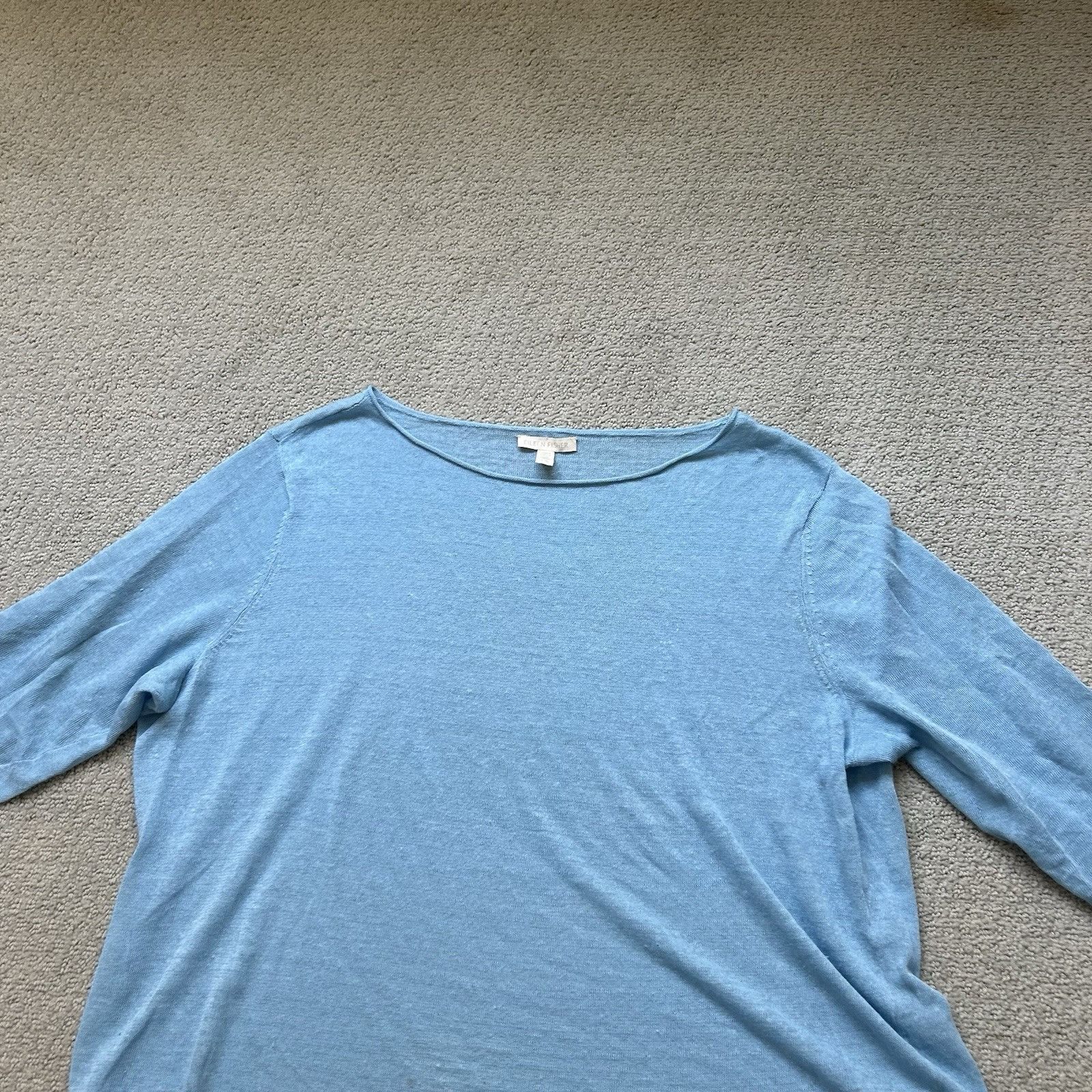 Eileen Fisher Eileen Fisher Light Blue Linen Blend Long Sleeve Pullover Sw Size L / US 10 / IT 46 - 3 Thumbnail