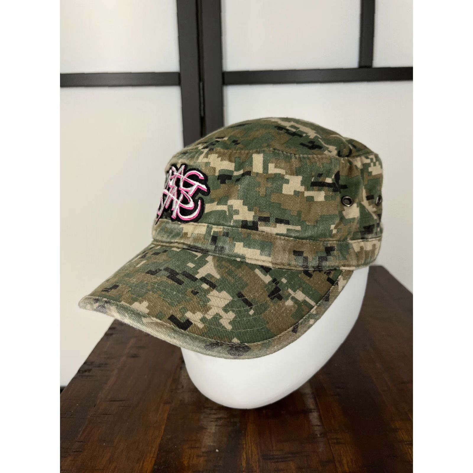 Vintage Drag Star Army Hat Cap Strap Back Adult One Size Green Embroidered Camo Cotton Size ONE SIZE - 4 Thumbnail